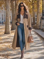 Stylish Retro Khaki Color-blocked Faux Suede Coat