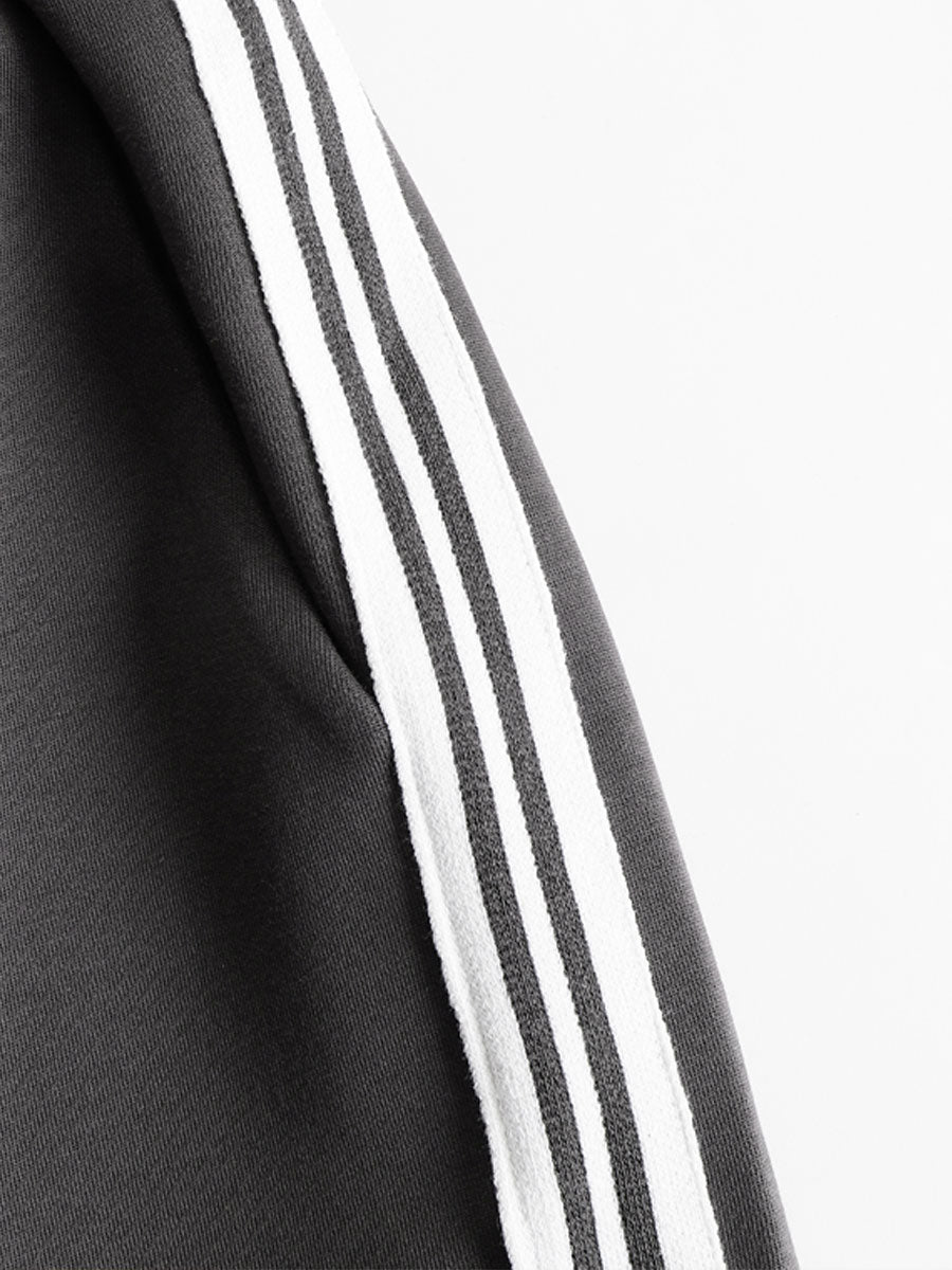 Retro Sporty Webbing Grey-white Half-zip Sweatshirt And Wide-leg Pants Set