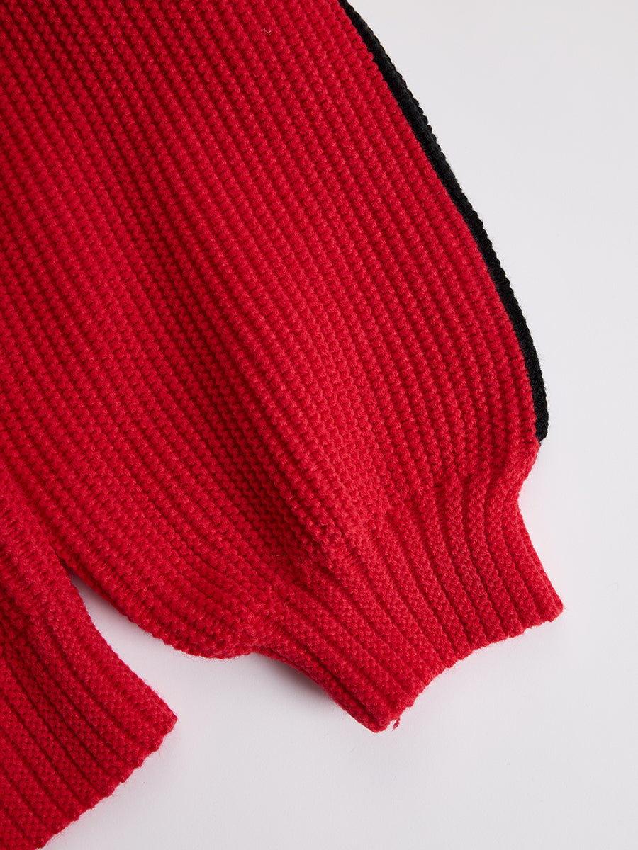 Retro Sports Style Contrast Color Knit Top And Pants Set