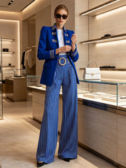 Simple And Elegant Striped Royal Blue Wide-leg Pants