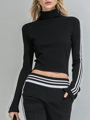 Sporty And Stylish Stand-up Collar T-shirt And Flared Pants Set