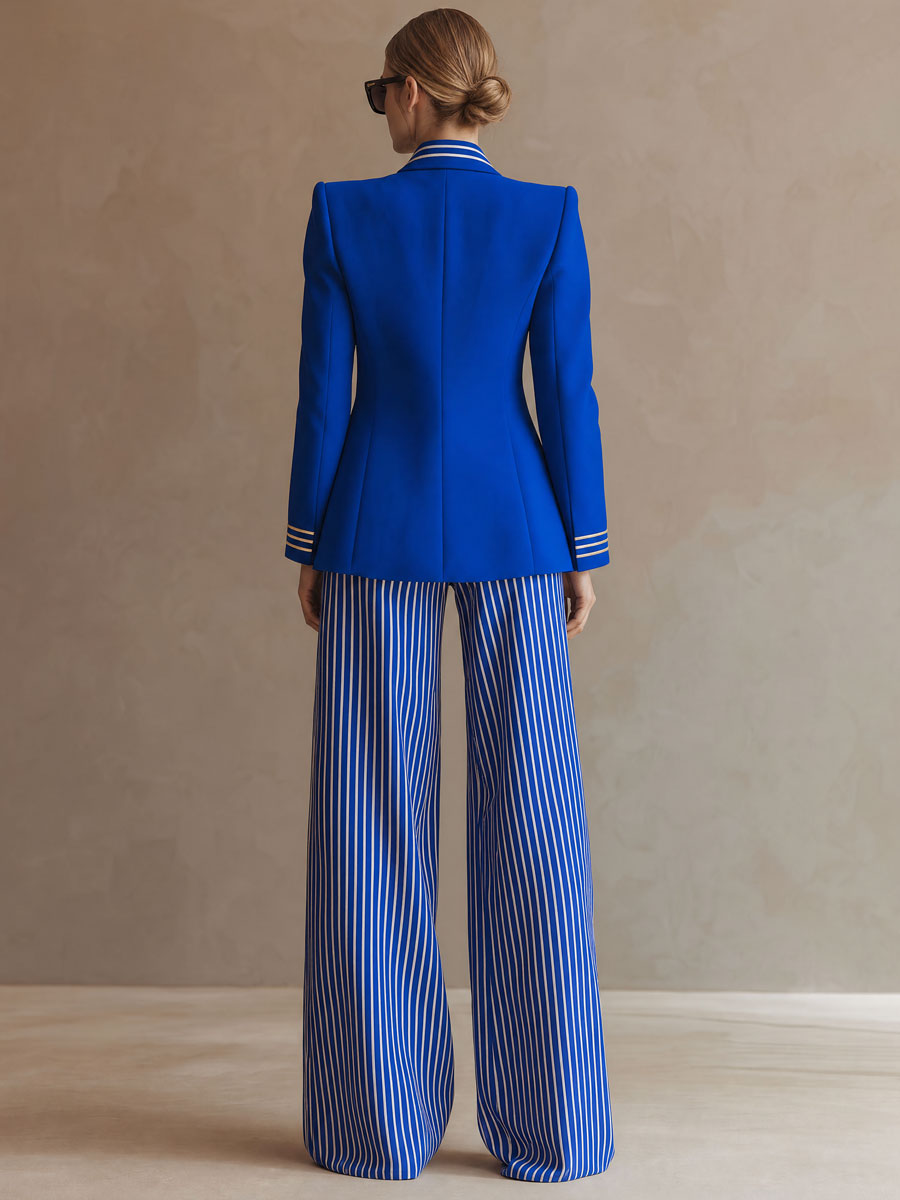 Simple And Elegant Striped Royal Blue Wide-leg Pants