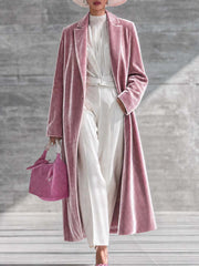 Urban Elegance Pink Shimmering Velvet Long Coat