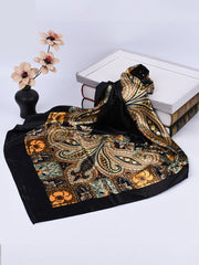 Vintage Bohemian Paisley Print Satin Square Scarf