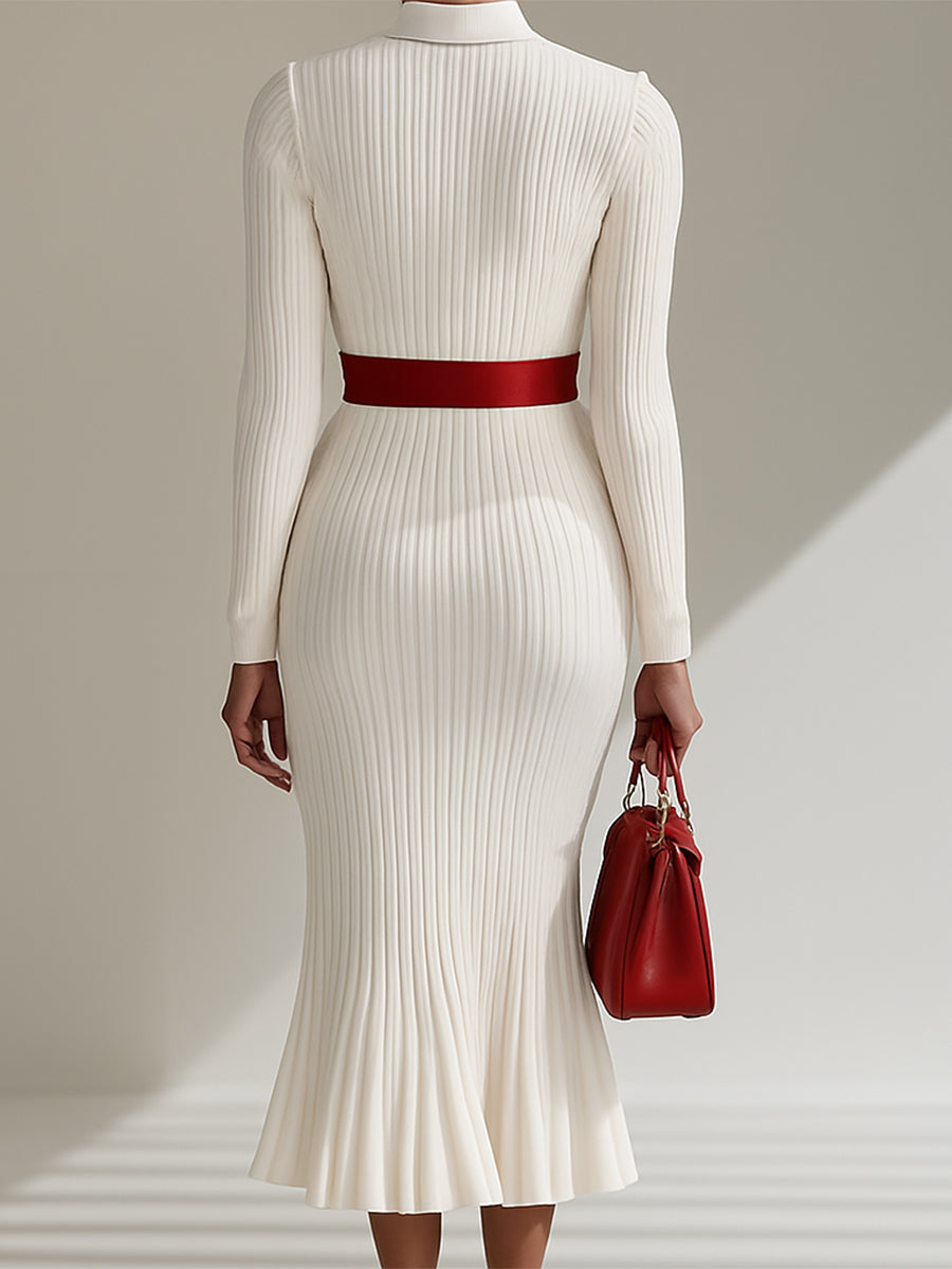 【24-hour shipping out】White Wool Lapel Button Design Maxi Dress
