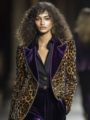 【24-hour shipping out】Casual Vintage Velvet Leopard Print Contrast Lapel Blazer