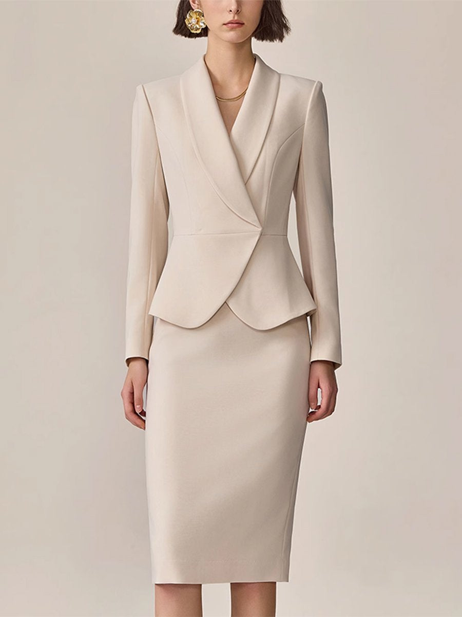 【24-hour shipping out】High-End Fashion Temperament Lapel Beige Suit