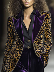 【24-hour shipping out】Casual Vintage Velvet Leopard Print Contrast Lapel Blazer