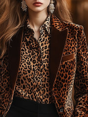 【24-hour shipping out】Casual Loose Retro Velvet Leopard Print Collar Blazer