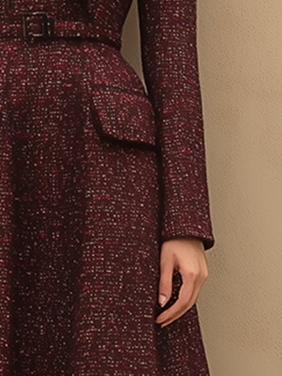 【24-hour shipping out】Vintage Elegant Ankola Red Tweed Lapel Dress