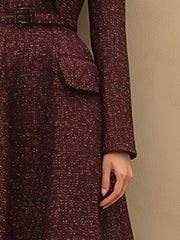 【24-hour shipping out】Vintage Elegant Ankola Red Tweed Lapel Dress