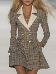 【24-hour shipping out】Classic and Fashionable Contrast Lapel Plaid Mini Dress