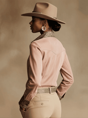 Western Retro Leopard Print Pink Faux Suede Long-Sleeve Shirt