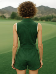【24-hour shipping out】Suede Lapel Zipper Multi-Pocket Sleeveless Cropped Jumpsuit