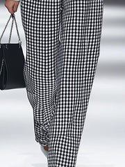 【24-hour shipping out】Fashion Retro Houndstooth Pocket Straight Pants